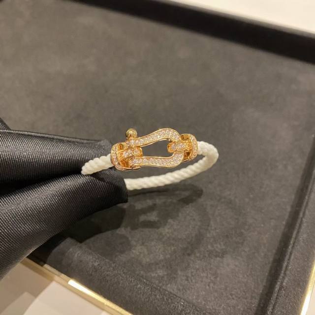 Fred Rose Gold Full Diamond Horseshoe White Bracelet, Large Size White Is Truly