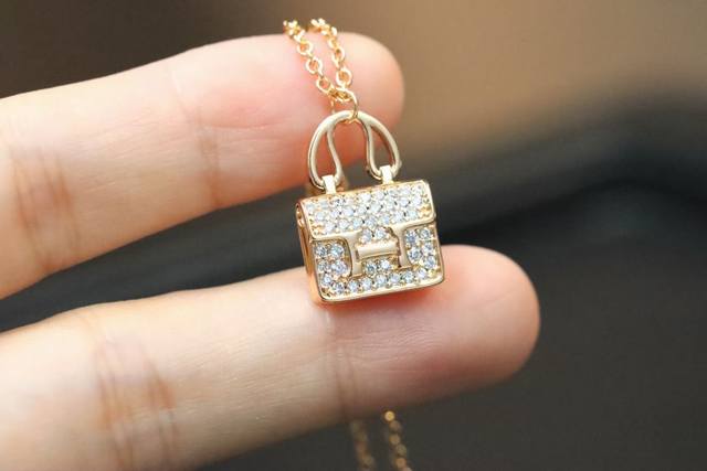 National Day Travel Season Herm S Rose Gold Diamond-Studded Bag Necklace Kang Ka