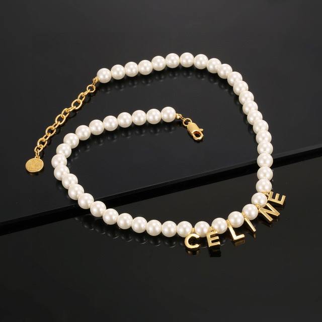Celine Triumph Arch Pearl Letter Necklace - Authentic Replica. This Piece Is Met