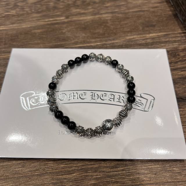 Chrome Hearts Natural Black Obsidian 19 Silver Bead Bracelet A Unique And Versat