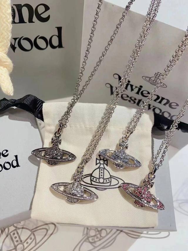 Saturn Diamond-Studded Necklace By Vivienne Westwood! British Fashion Designer A