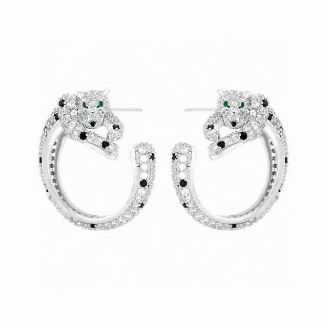 Luxury Cartier Leopard Diamond-Studded Earrings Round Studs Best-Selling Version