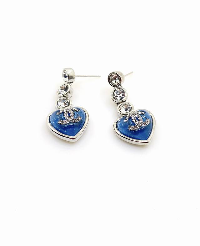 Ch*Nel Latest Style Blue Heart Earrings, Made Of Zp Brass Material