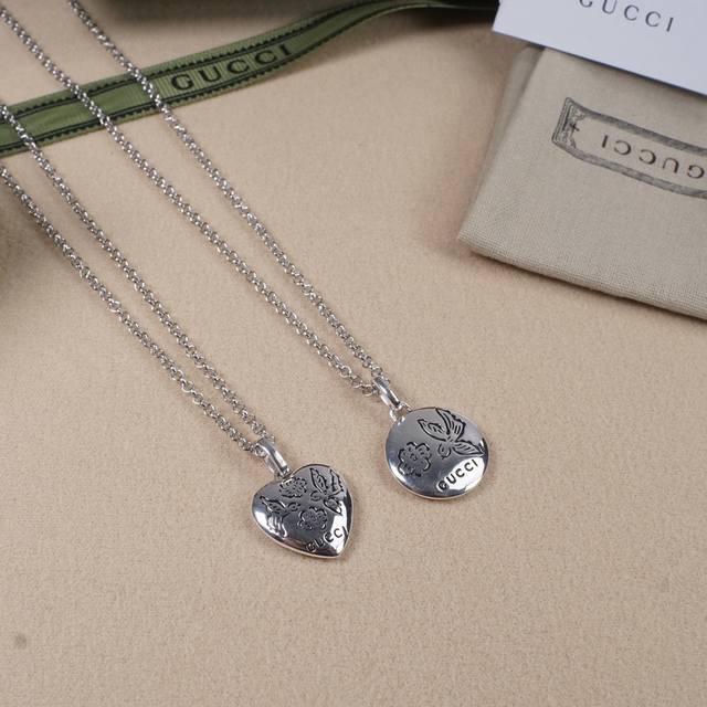 Gucci Flower And Bird Round Pendant Heart-Shaped Necklace, Blind For Love Fearle