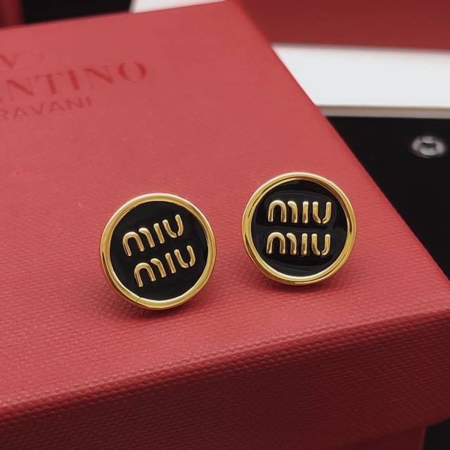 Id Med0024 Miu Miu*Latest Round Black Ear Studs Consistent With Zp Brass Materia