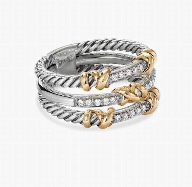 David Yurman Three-Row Diamond Ring With A Border. Sizes: Us Sizes, 6-7-8-9, Fou