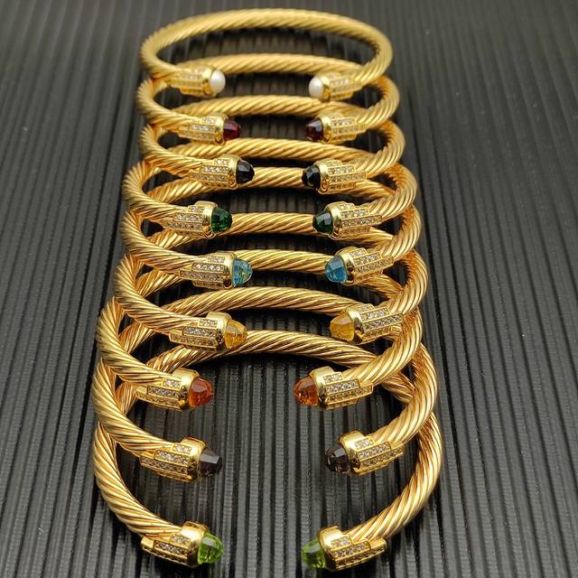 David Yurman 5Mm Gold Bracelet With Five Rows Of Purple Diamonds.Purple Diamonds