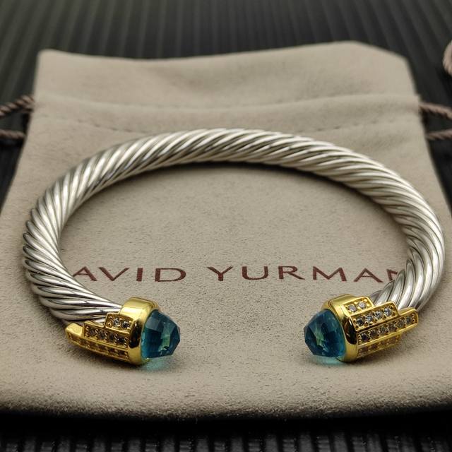 David Yurman 7Mm Gold-Plated Silver 5-Row Diamond Bracelet. Blue Diamonds.Recomm