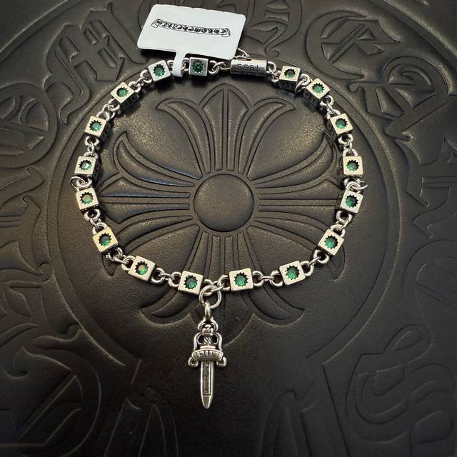 New Arrival. Chrome Hearts Green Diamond Bracelet. Unique Textured Patterns In A