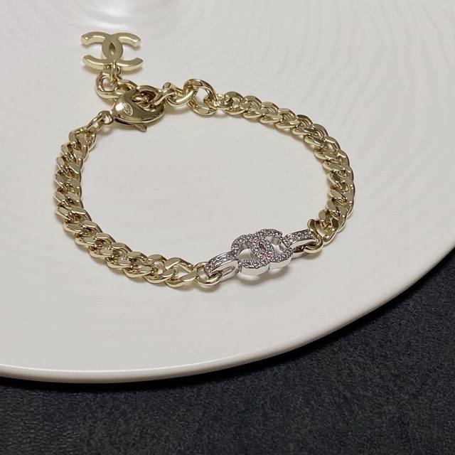 New Chanel Gold And Silver Two-Tone Crystal Jewelry Choker Bracelet. Perfect For