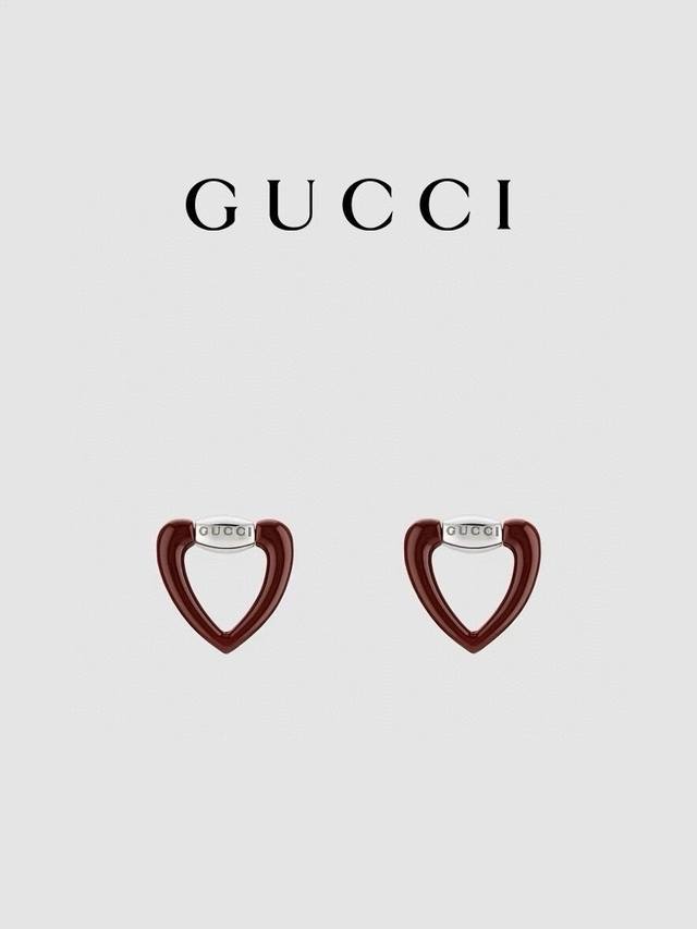 Gucci Heart-Shaped Openwork Earring With Letter Logo, Women's, Anker Red.