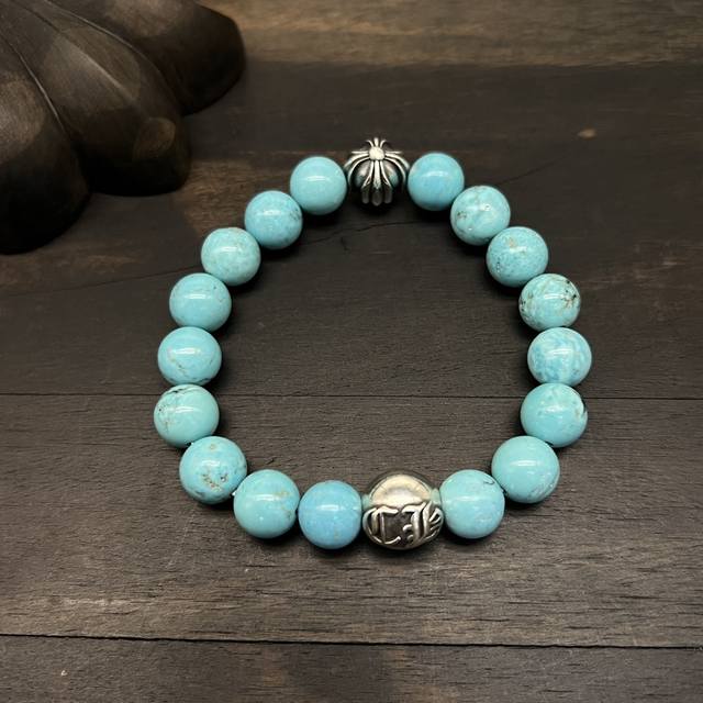 Chrome Hearts Turquoise Two Silver Bead Bracelet 8Mm 10Mm Item No. 0080260