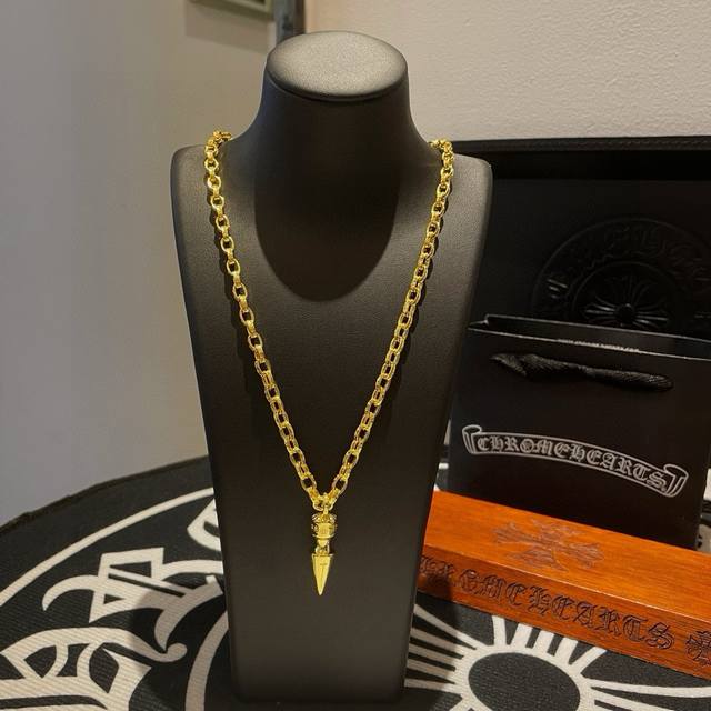 Counter Quality Chrome Hearts Cross Heart Classic Gold-Colored Necklace With Bul