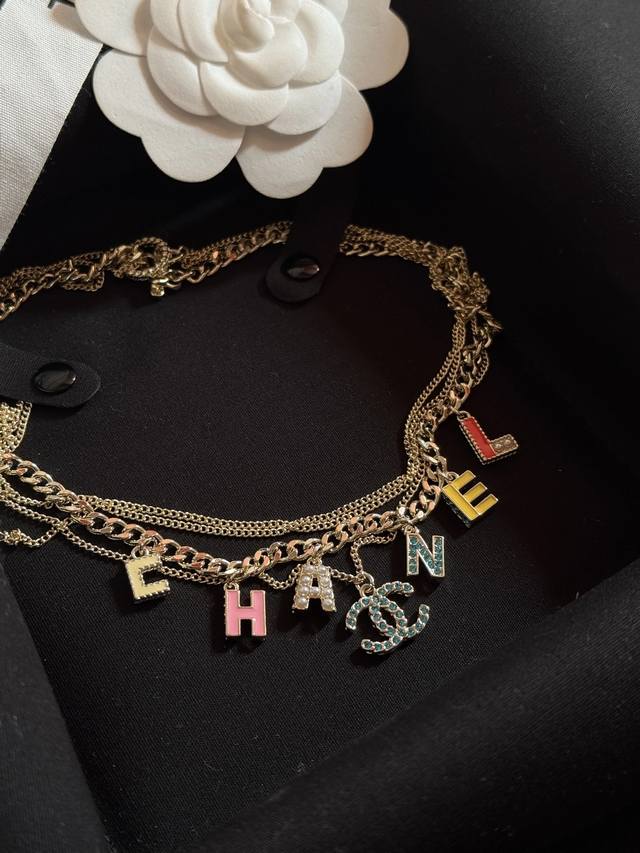 Ch*Nel Latest Letter Necklace With Colorful Drips, Multi-Layered, Consistent Zp
