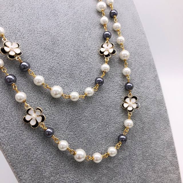 Code Xxl0827 Camellia Sweater Chain Little Chanel Camellia Double-Layer Long Pea