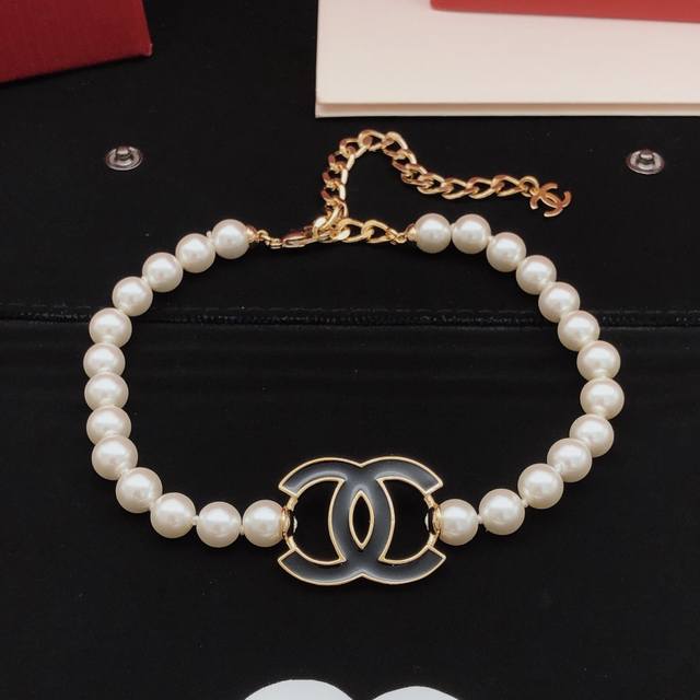 Id Xxl0055 Ch*Nel's Latest Black Double C Pearl Necklace, Made Of Brass Material