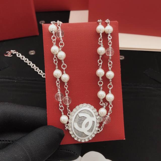 Id Xxl0077 Ch*Nel's Latest Double-Layer Transparent Pearl Oval Necklace, Consist
