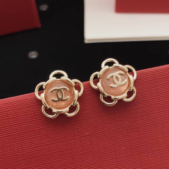 Id Xed0070 Ch*Nel's Latest Pink Camellia Flower Ear Studs, Made Of Brass,