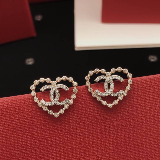Id Xed0871 Ch*Nel's Latest Heart-Shaped Earrings, Made Of Zp Brass,