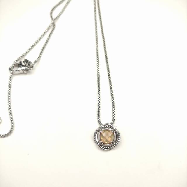 David Yurman 7Mm Main Stone, Threaded Square Diamond Necklace With Champagne Dia
