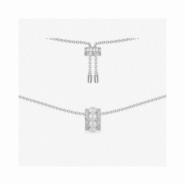 Apm Monaco Double-Circle Pearl-Inlaid Slender Necklace, Light Retro French Colla