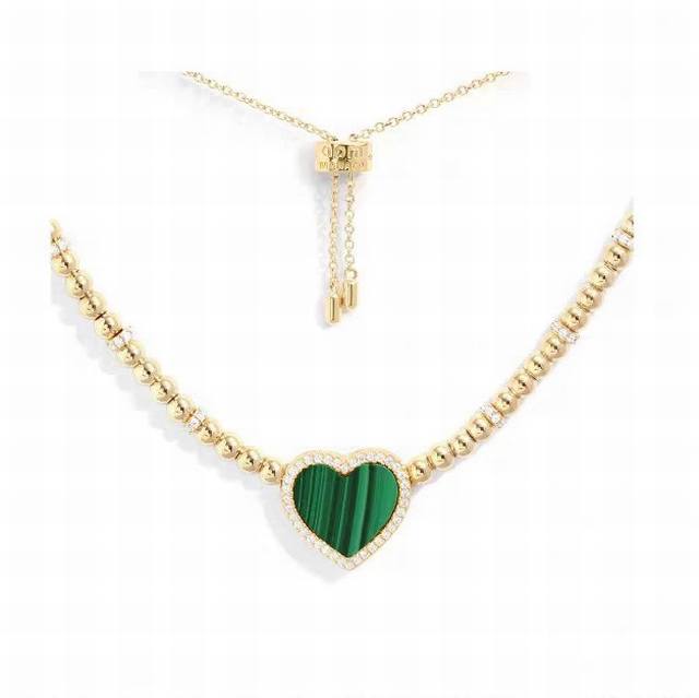 Apm Monaco Malachite Heart Bead Adjustable Necklace, Design-Oriented Luxury Birt