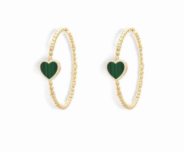 Apm Monaco Malachite Heart-Shaped Hoop Earrings, Simple And Classic, Perfect For