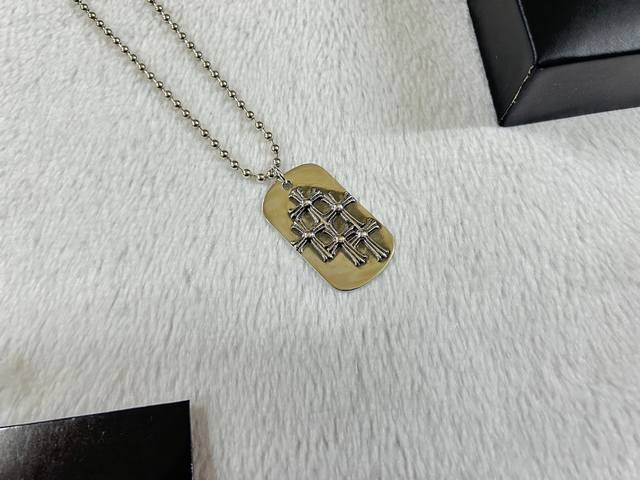 Chrome Herats Square Plaque Multi-Layer Cross Necklace, Length: 60 Cm.