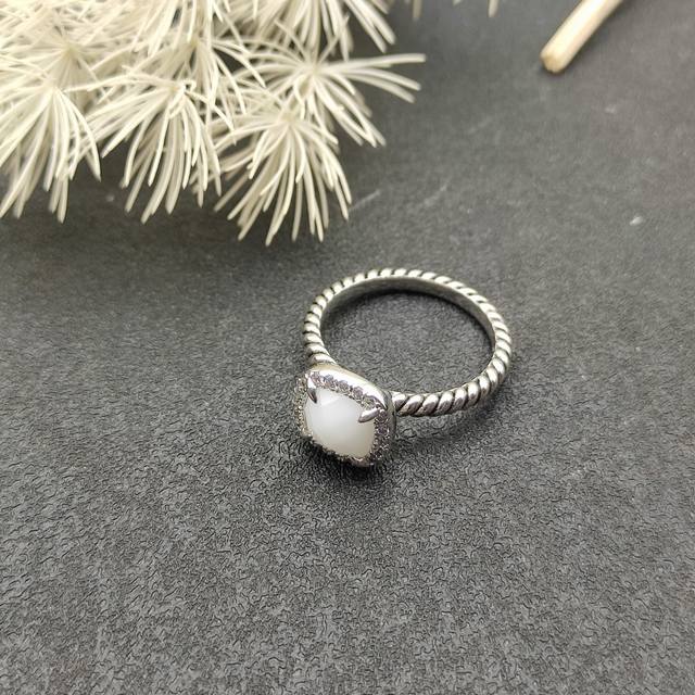David Yurman Four-Prong Square Diamond Ring, White Agate Style Size: Us Sizes, 6