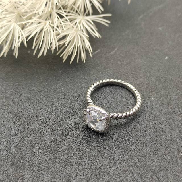 David Yurman Four-Prong Square Diamond Ring, White Diamond Version Size: Us Size