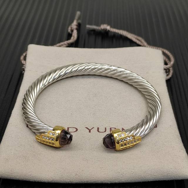 David Yurman 7Mm Gold-Plated Silver 5-Row Diamond Bracelet. Purple Diamonds. Rec