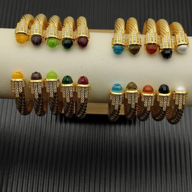 David Yurman 7Mm Gold 5-Row Diamond Bracelet. Purple, Red, Blue, Black, Yellow,