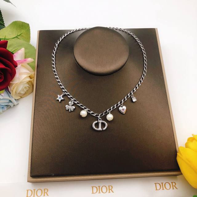 Number Dxl0196 Dio*Latest Pig Nose Four-Leaf Clover Heart Necklace, Zp Brass Mat