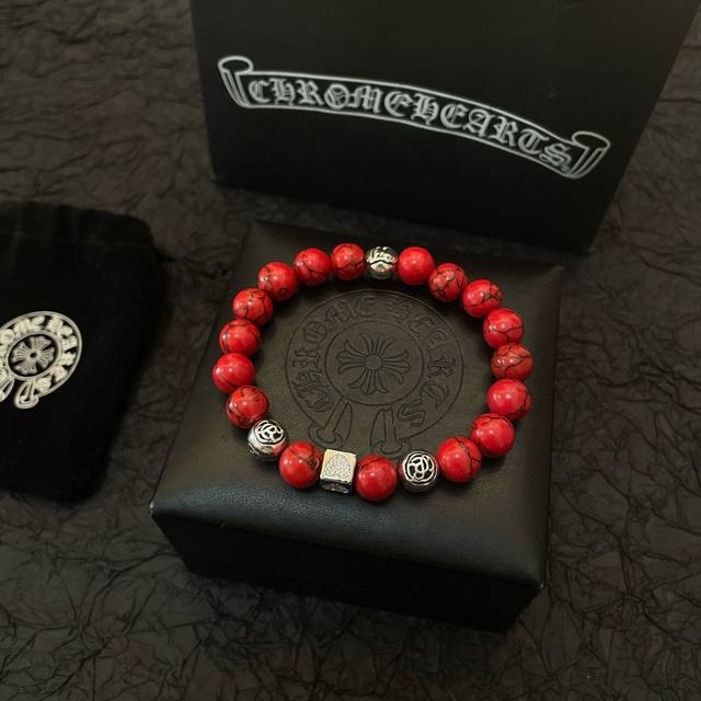 New Arrival, Store-Quality Chrome Hearts Red Turquoise Vintage Multi-Element Bra