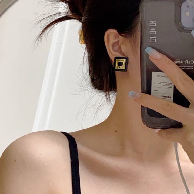 Chanel Double C Black Square Stud Earrings: Super Elegant, Just The Right Size,
