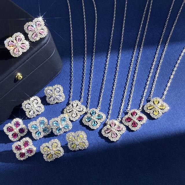 Earring Hr80 Necklace Unmarked Hw Herry Winton-Style Four-Leaf Clover Openwork F