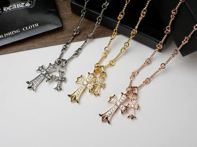 Chrome Hearts Double Cross Necklace Heavy-Duty High-End Custom-Made Fashionable