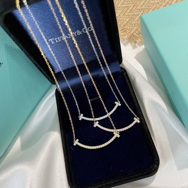 Premium Craftsmanship Version Tiffany Full Diamond Smiling Face Necklace Small S