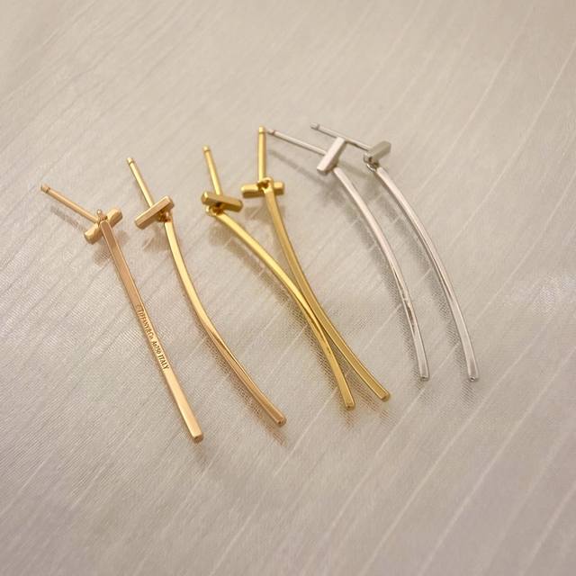 T Series Rose Gold Earrings A Long, Sleek Design, This Pair Is Simple Yet Elegan