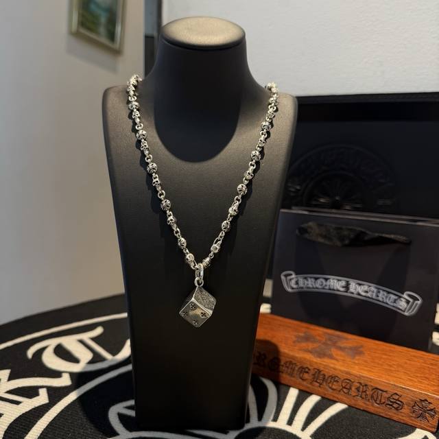New Arrival, Counter Quality Chrome Hearts Cross Skull Necklace With Dice Pendan