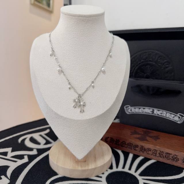 New Arrival, Counter Quality Chrome Hearts Cross Pearl Necklace. The Unique Desi