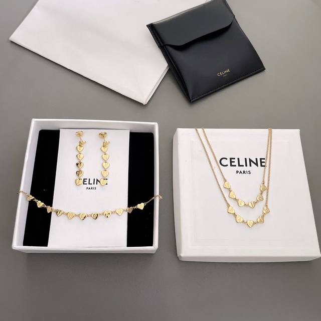 Necklace, Bracelet, Earrings C Double Heart Bracelet, Double-Layer Necklace, Cel