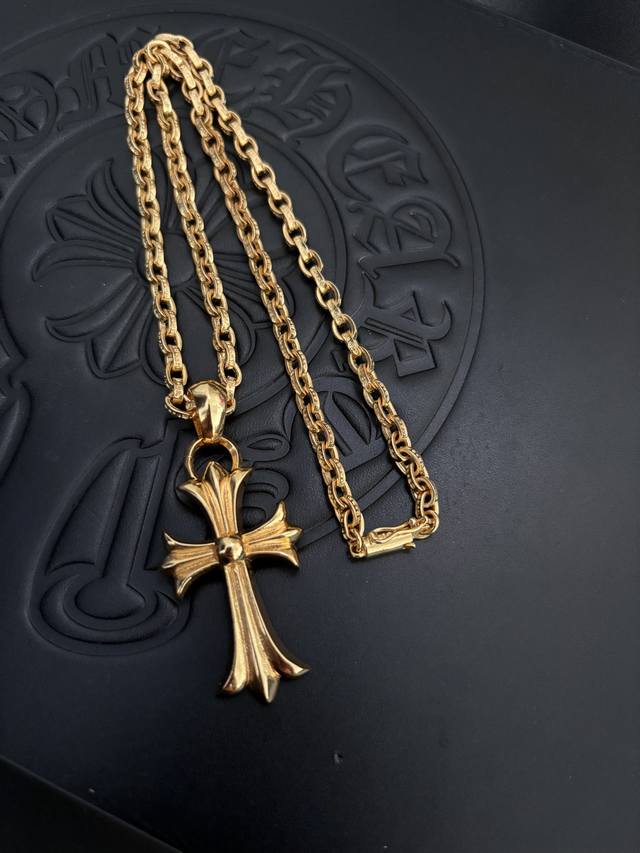 Chrome Hearts Classic Cross Letter Gold-Plated Necklace