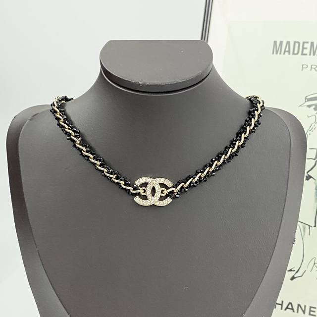 Chanel Necklace Hot New Arrival Chan 25 Golden Full Diamond Double C Black Cryst