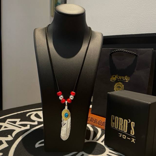 New Arrival Goro's Takahashi Gor Turquoise Feather Pendant, Classic Deer Skin Co