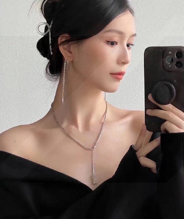 Bestselling Ysl Saint Laurent Long Fringe Diamond-Studded Ear Studs, Two-Way Wea