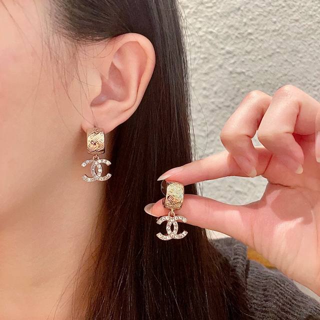Chanel Double C Diamond-Studded Earrings