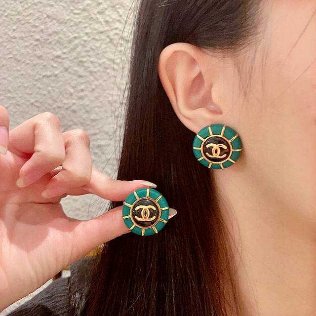 Chanel Round Double C Stud Earrings