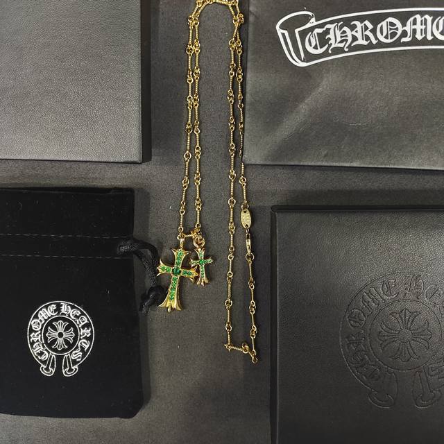 Chrome Hearts Chrome Hearts Gold Green Diamond Necklace, Viral Hit