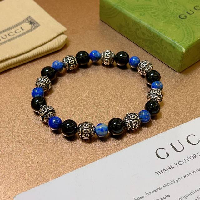 Gucci Bracelet For Men And Women, Latest Model With Natural Black Onyx And Lapis